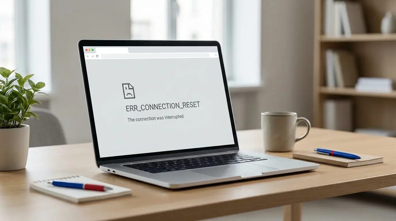 Laptop displaying a Chrome-style page loading error while troubleshooting an interrupted internet connection