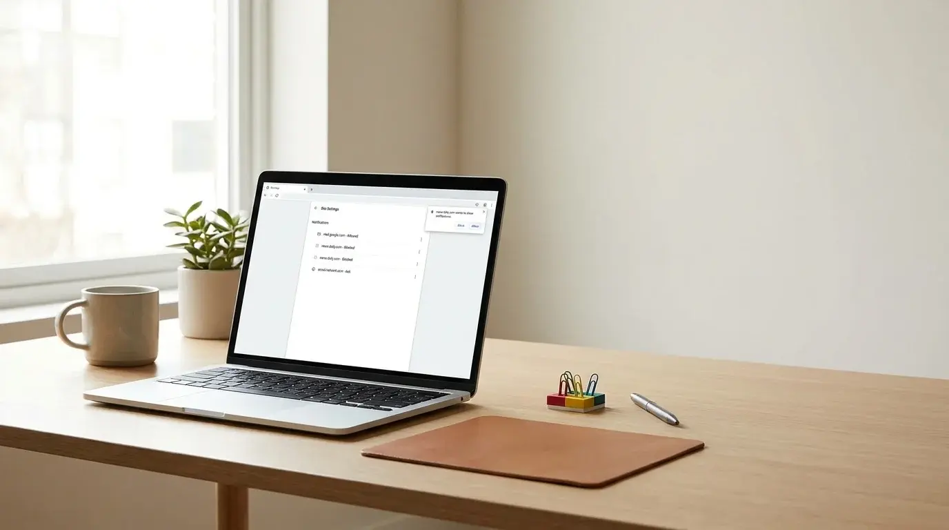 Laptop showing a Chrome-style website notification settings screen