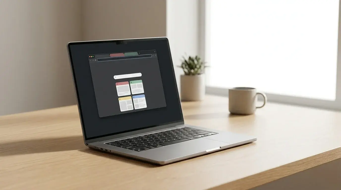 Laptop displaying a Chrome browser window as part of a browser performance troubleshooting guide