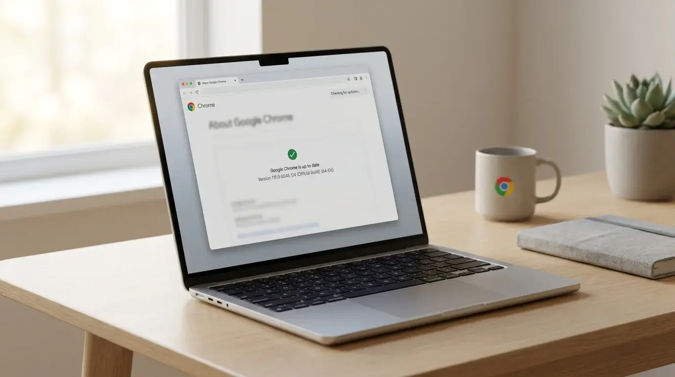 Google Chrome open on a laptop with the browser update screen visible