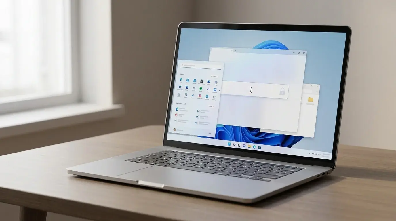 Laptop keyboard beside a Windows 11 desktop during keyboard troubleshooting