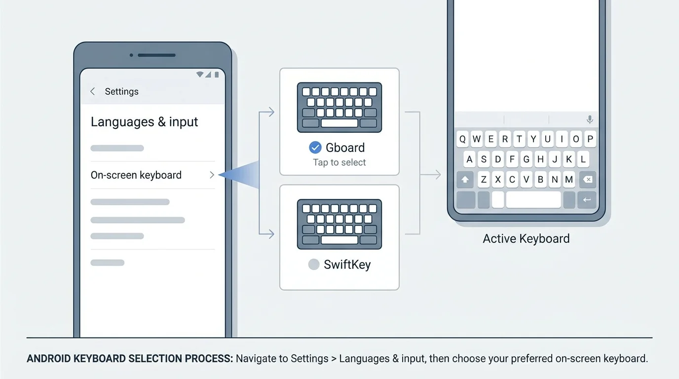 Comparison of an Android keyboard app and the system option for selecting a default keyboard