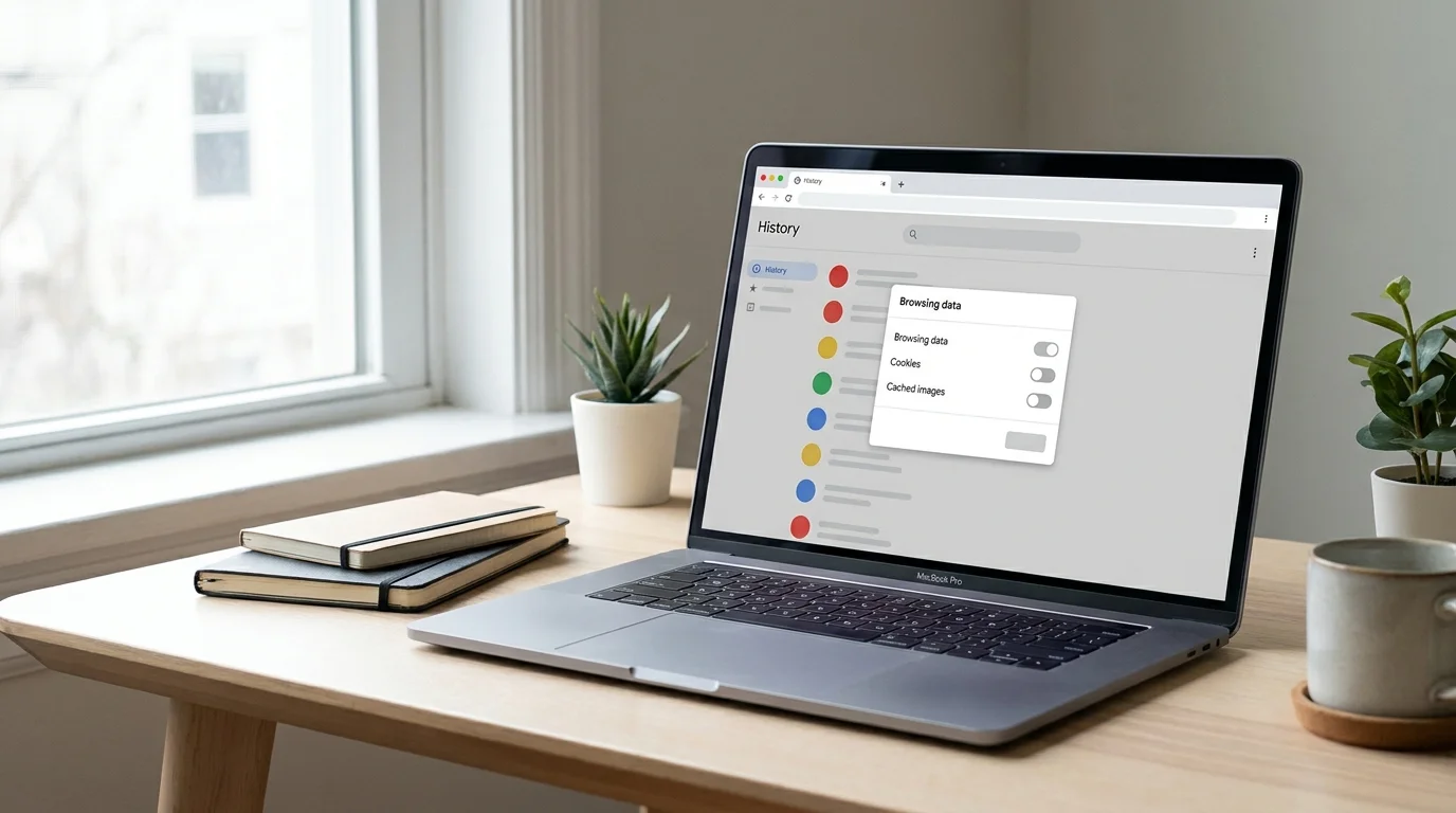 Laptop displaying a browser history management screen