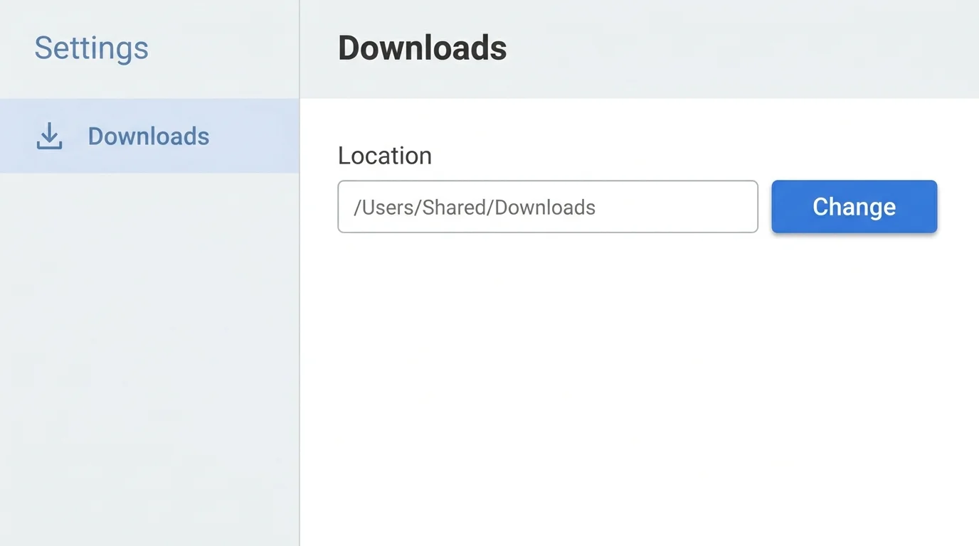 Chrome Settings page showing the Downloads section and the Change button