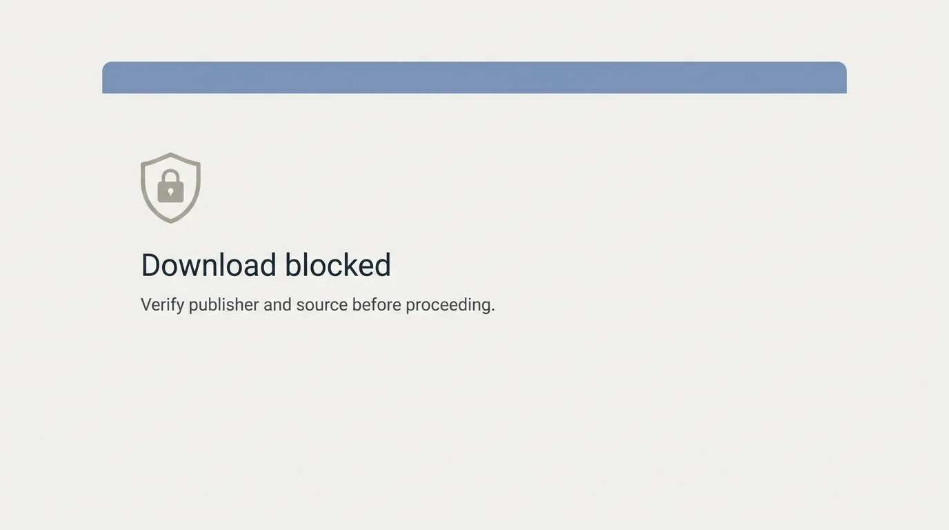 A Chrome-style download safety warning reminding users to verify a file before opening it