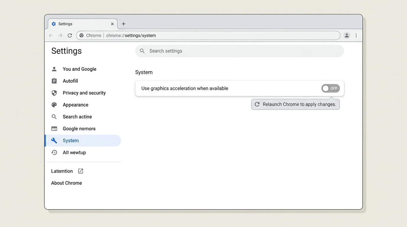 Chrome system settings illustration showing the graphics acceleration setting as a troubleshooting test