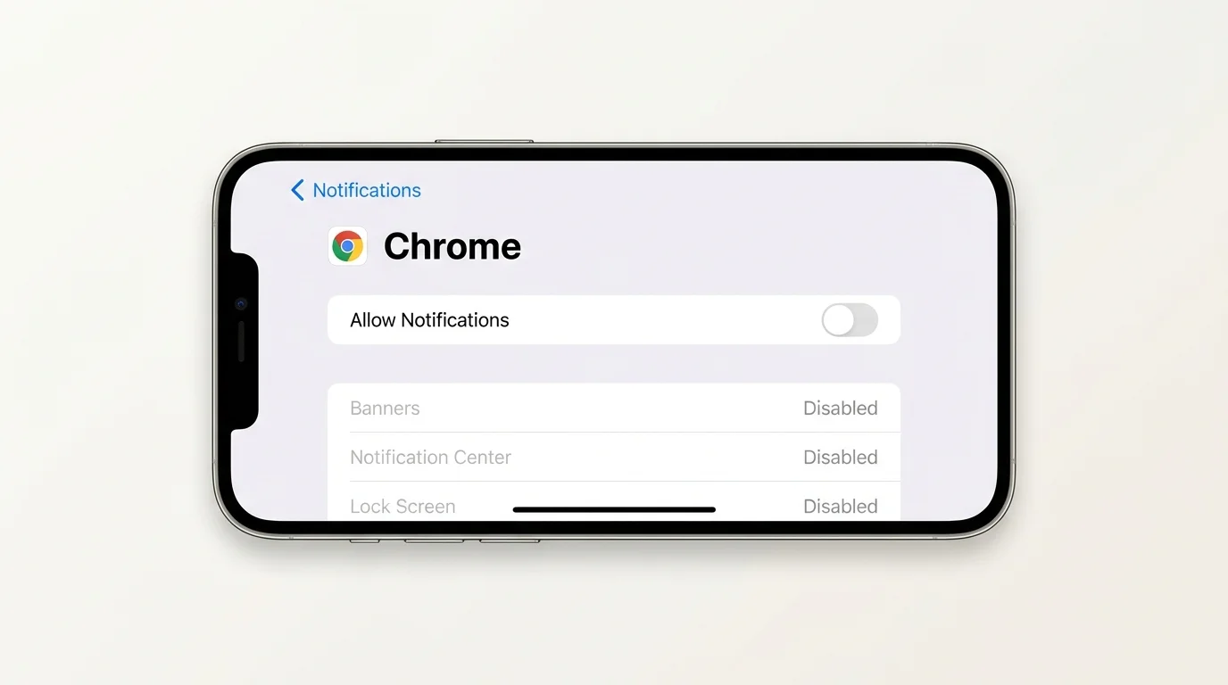 iPhone notification settings showing Chrome app notification controls