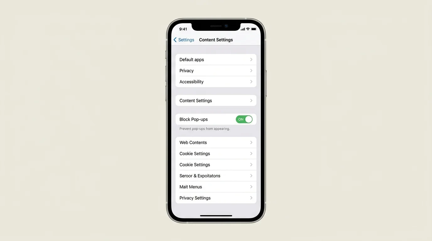 iPhone showing Chrome Content Settings and the Block Pop-ups control