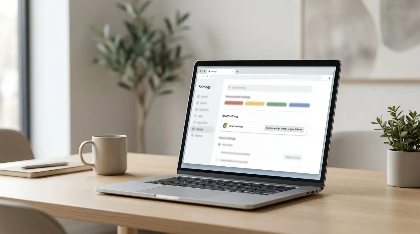Laptop displaying a Chrome-inspired browser settings screen