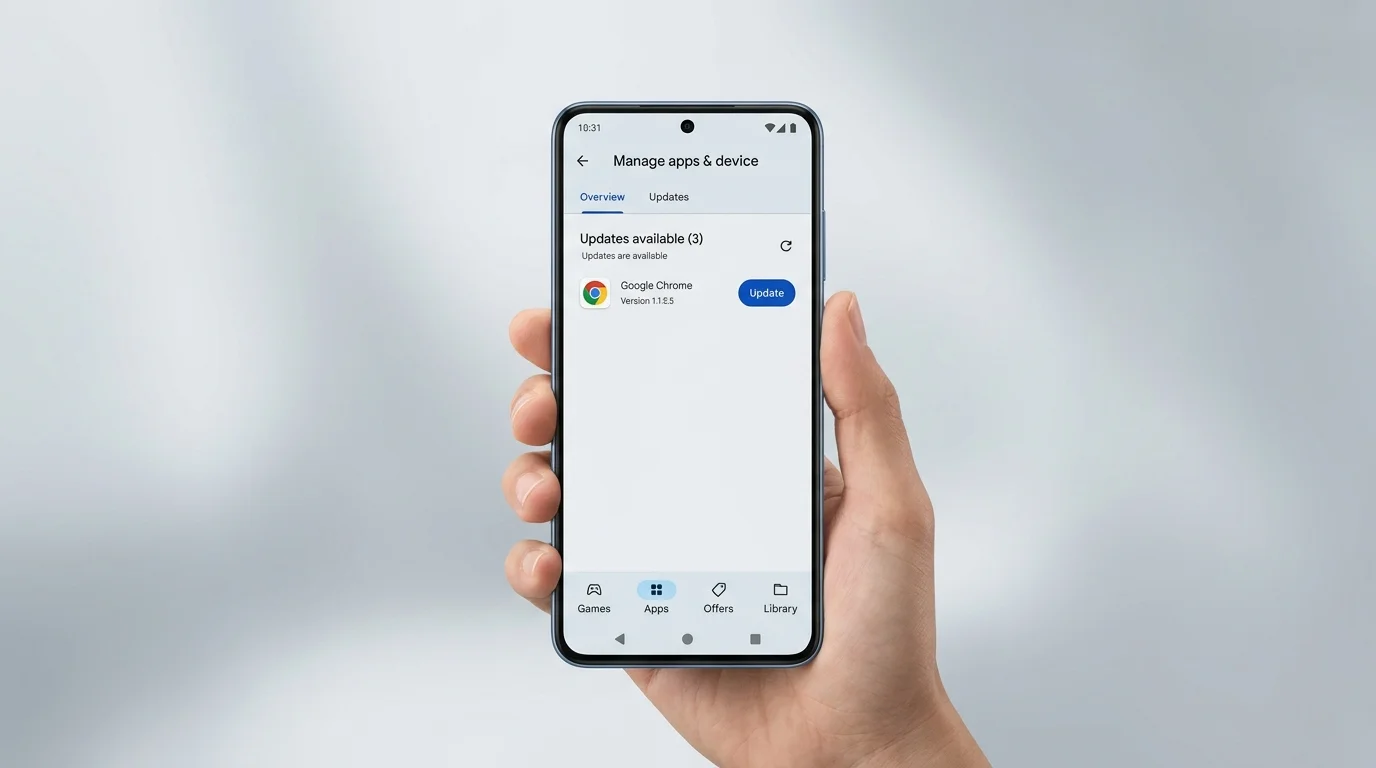 Google Play Store app updates screen showing Google Chrome with an Update button