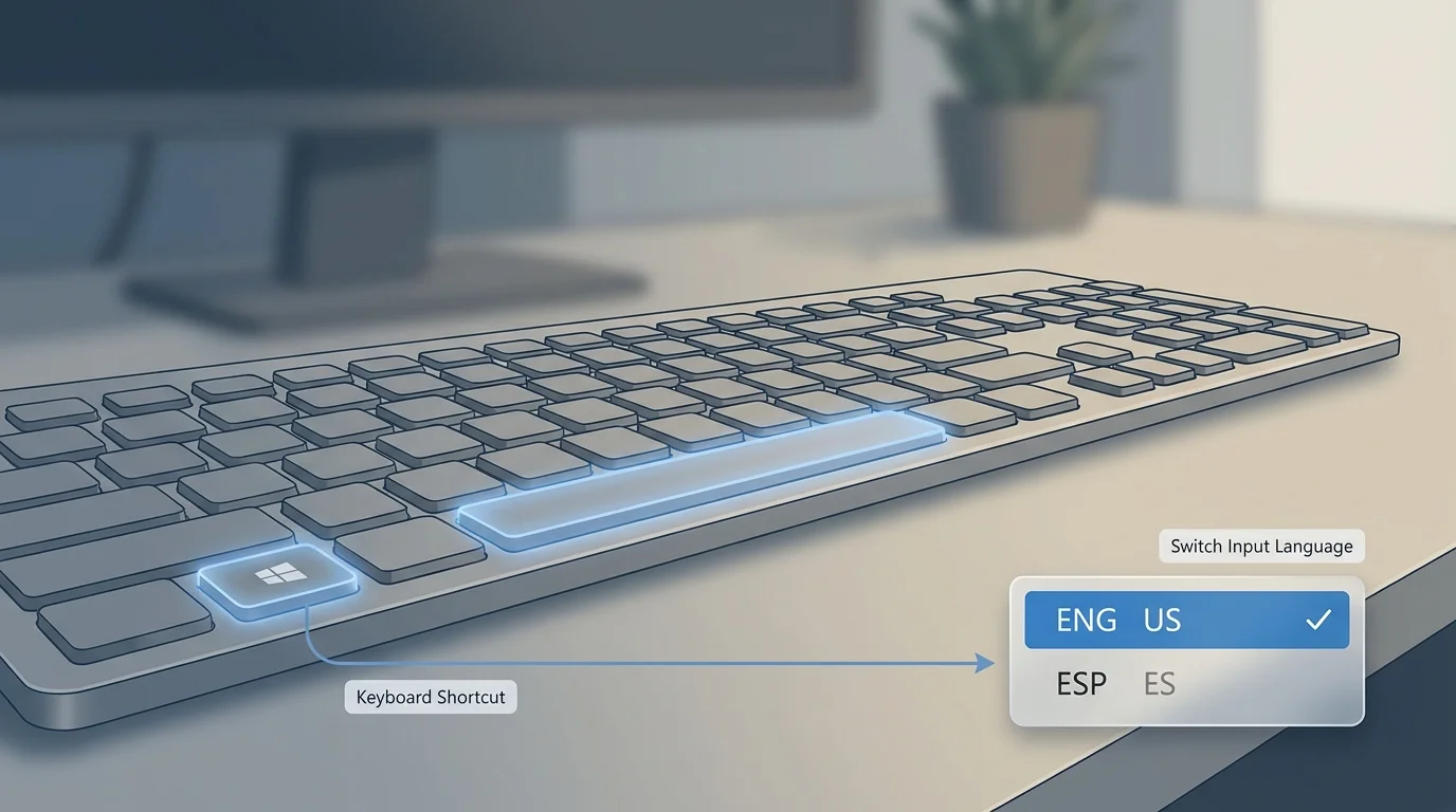 Windows key and Spacebar highlighted on a keyboard to illustrate the input-language shortcut