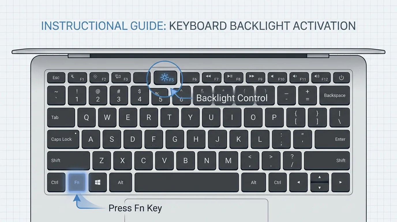 Keyboard function row with the keyboard-backlight icon highlighted