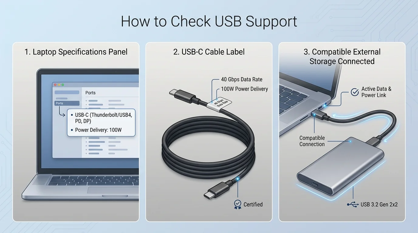 Checking the computer specification and cable label before connecting a USB accessory