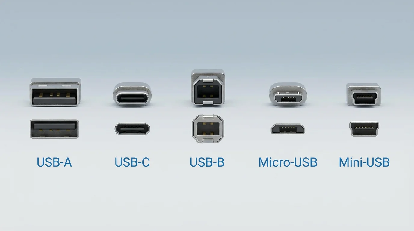 Comparison of rectangular USB-A and smaller reversible USB-C connectors