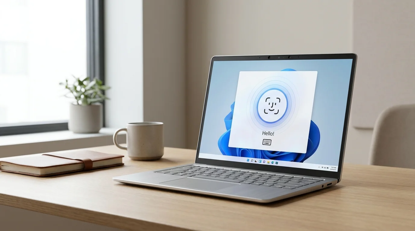 Windows 11 laptop showing a face sign-in option during Windows Hello troubleshooting