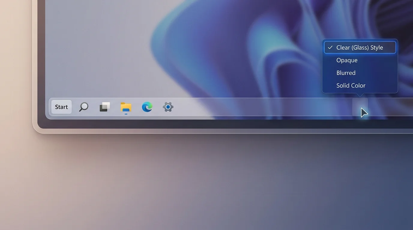 Illustration of a taskbar customization utility menu with a clear taskbar style selected